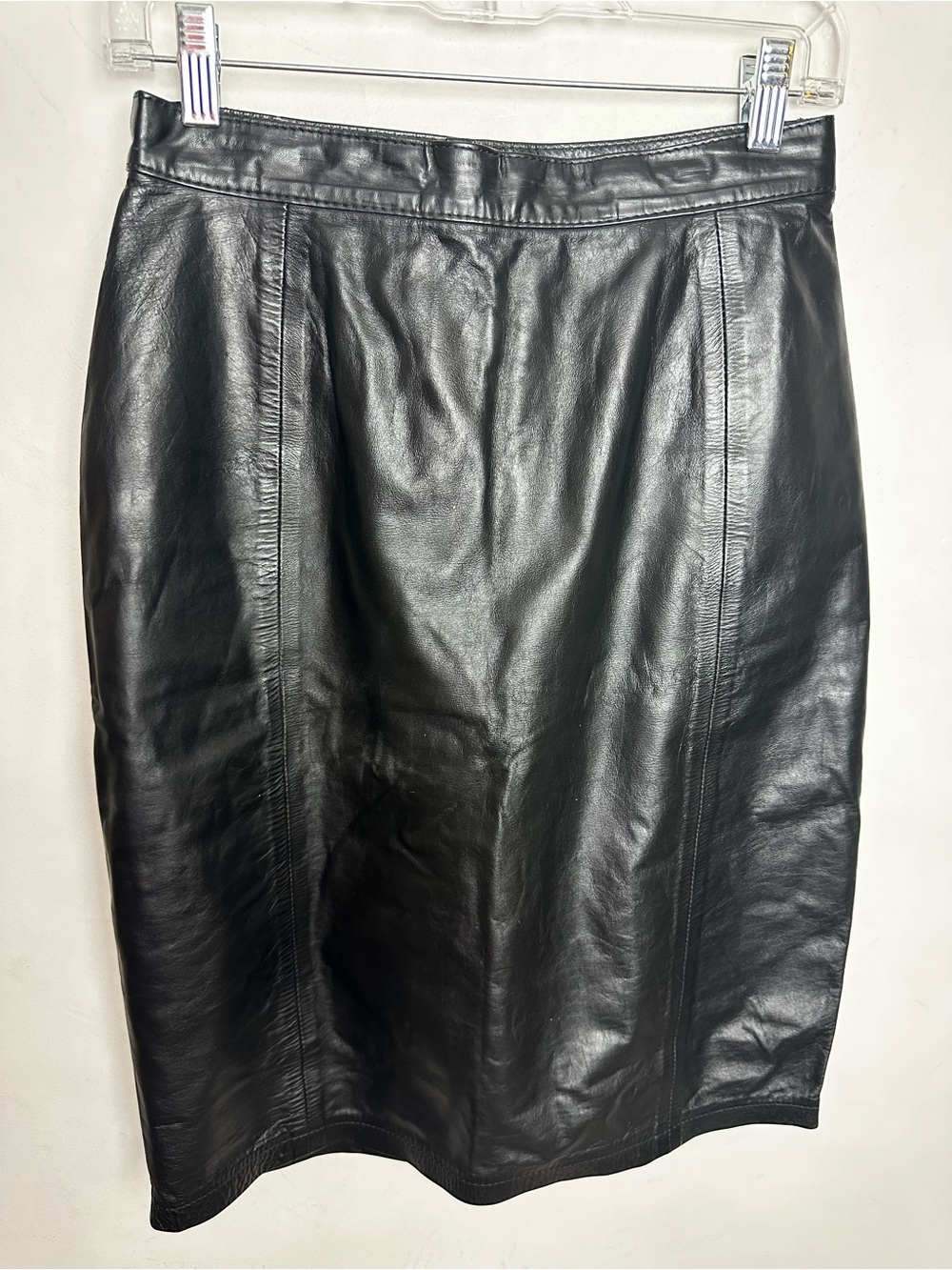 Vintage 90s Genuine Leather Black Midi Skirt Women's Size 12 Amati Biker Goth
